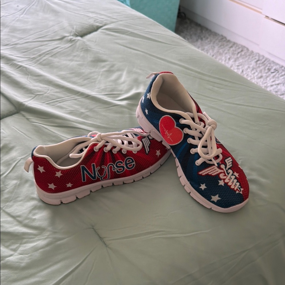 Red & Blue Nurse-Themed Athletic Shoes